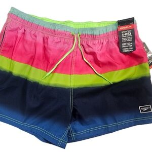 Speedo Swim Trunks Shorts Mens 2XL Multicolor Colorblock 4-Way Stretch UPF